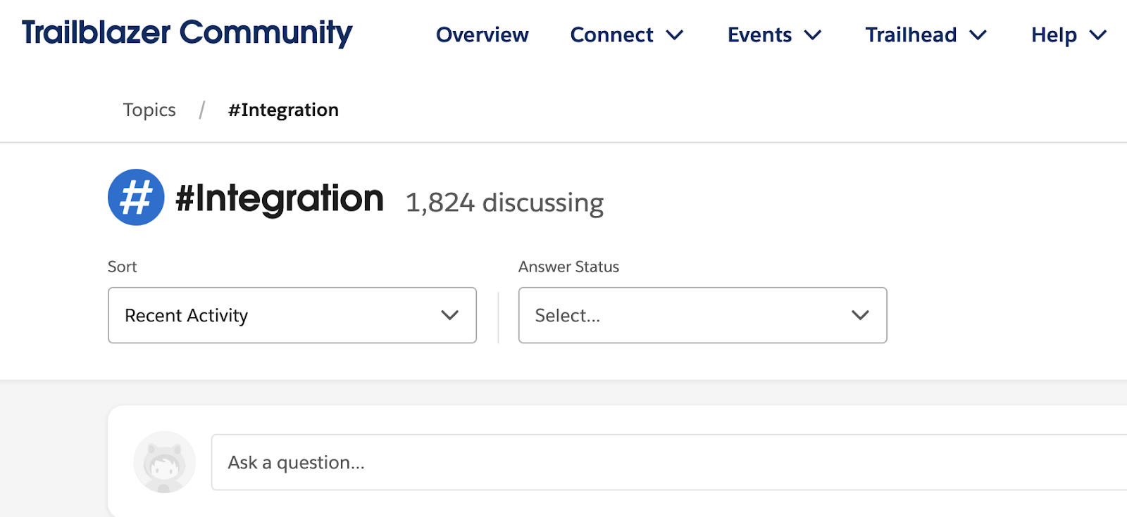 Screenshot of the #Integration topic in the Trailblazer Community