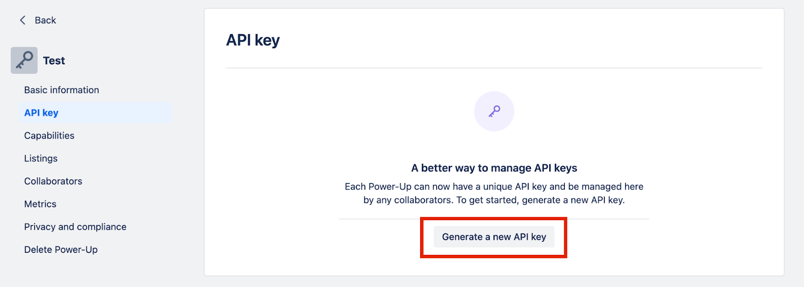 A screenshot of where you can generate a new API key